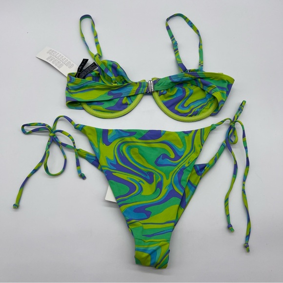 Urban Outfitters Greens/Lavender/Blue Swirl Bikini Psychedelic 60s Inspo-Size M - Picture 4 of 11